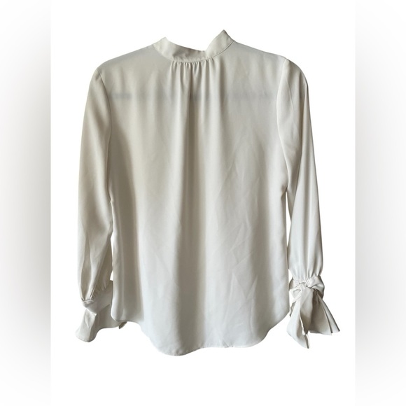 Ann Taylor White Blouse High Neck Bow Detail on Sleeve Cuff Size SP Small Petite - Picture 5 of 7